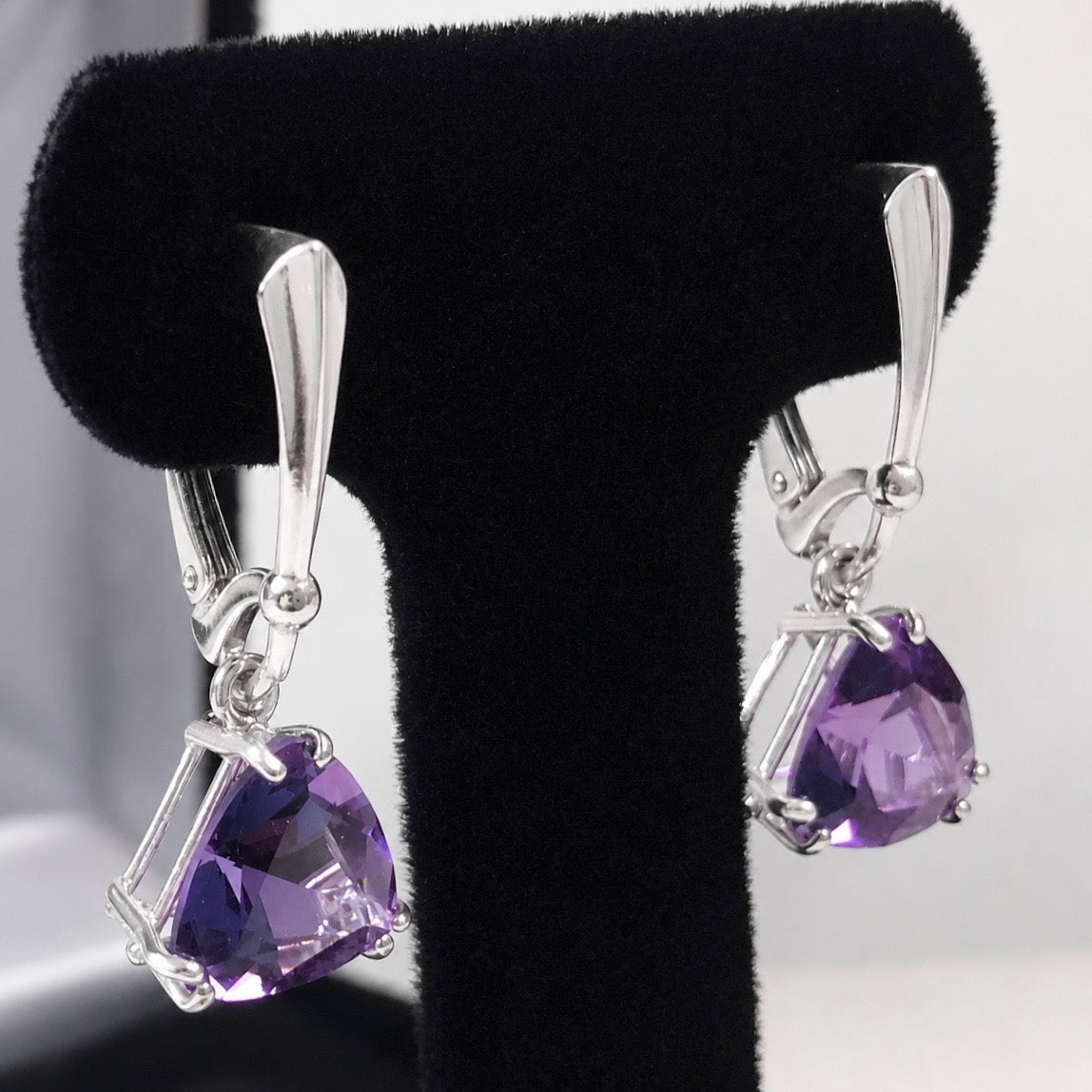 7ctw Trillion Cut Amethyst Earrings