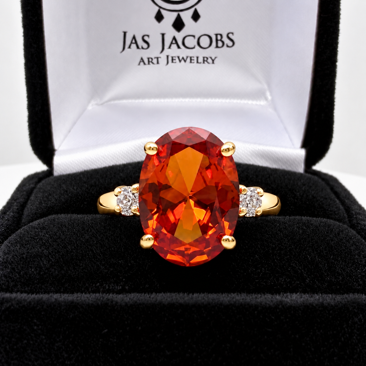 8ct Oval Cut Orange Padparadscha Sapphire & White Sapphire Statement Ring