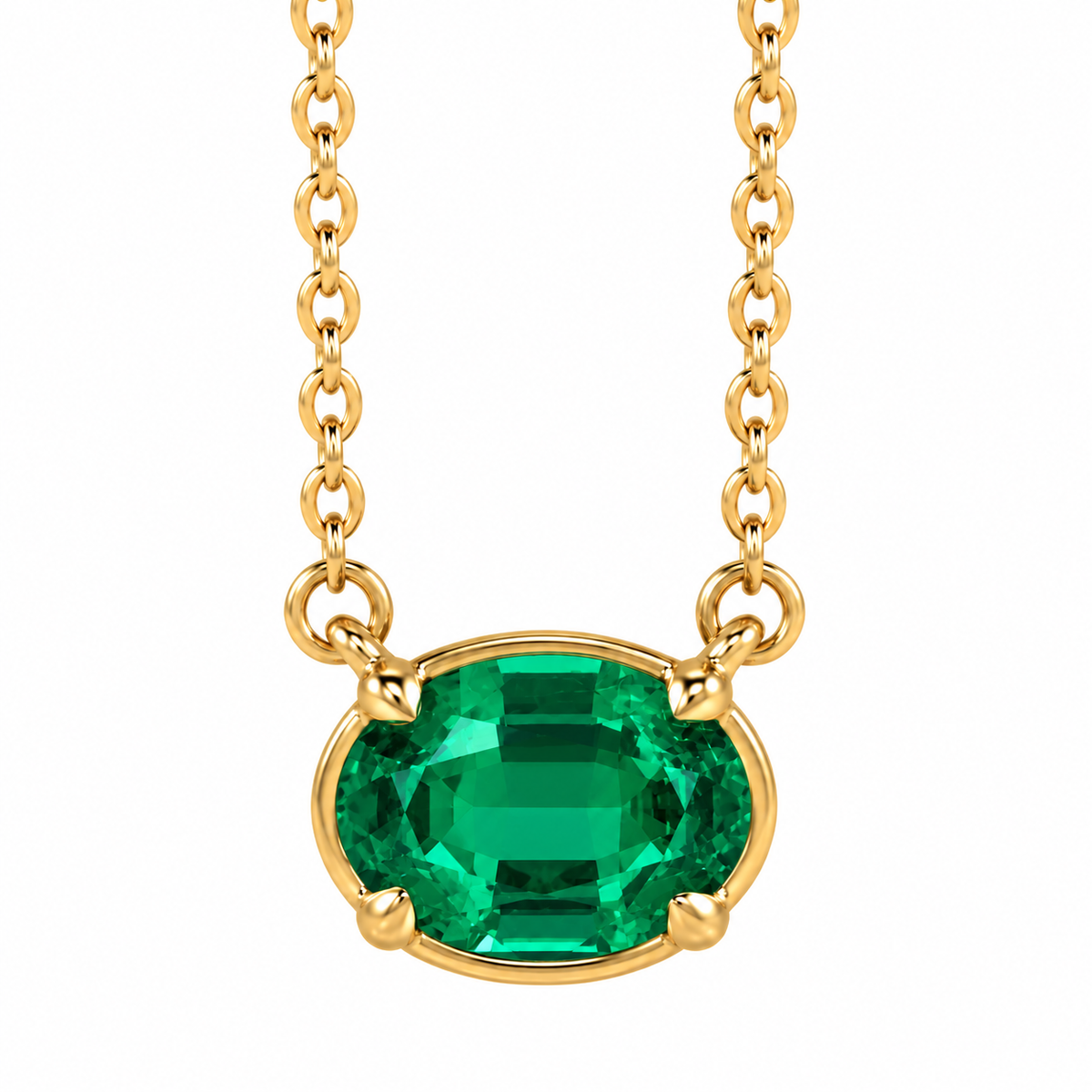 1ct Lab Grown Emerald East-West Solitaire Necklace – Modern Minimalist