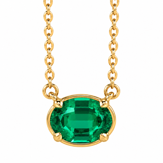 1ct Lab Grown Emerald East-West Solitaire Necklace – Modern Minimalist