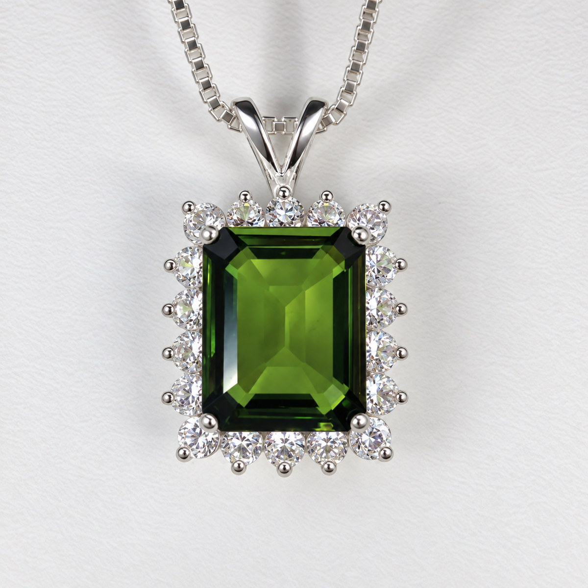 8ctw Emerald Cut Peridot & White Sapphire Halo Pendant