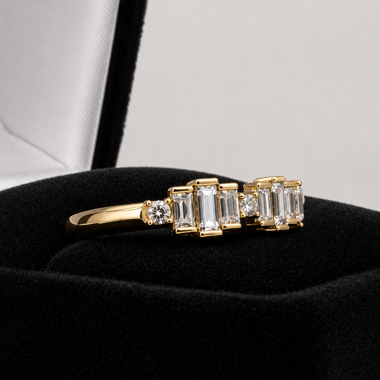 .68 CTW Lab Grown Diamond Architectural Ring in 14K Yellow Gold | Modern Geometric Diamond Band