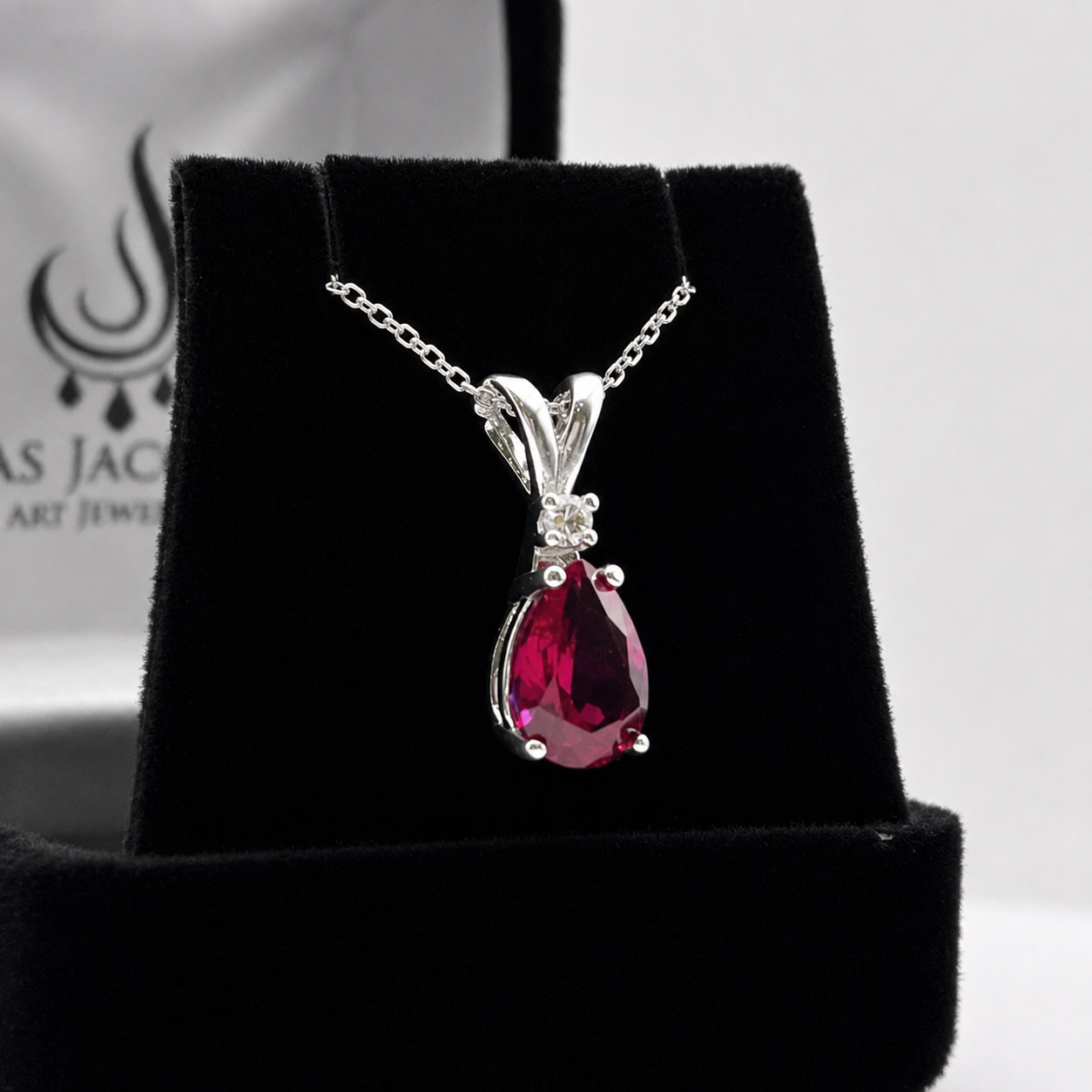 2.2CT Pear Cut Ruby Pendant Necklace | Diamond Accent