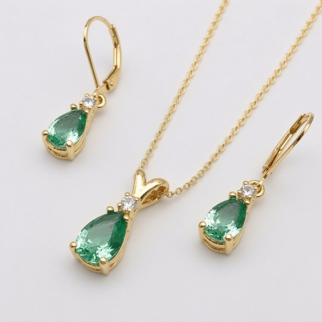 5.24 CTW Mint Green Spinel & Diamond Necklace & Leverback Earrings Set