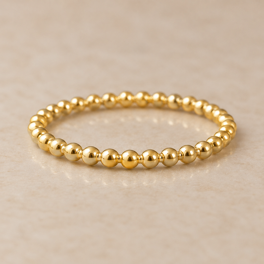 12k/20 Yellow Gold Filled 1.5mm Beaded Design Stackable Ring – Water Resistant Dainty Gold Ball Ring | Minimalist Everyday Jewelry