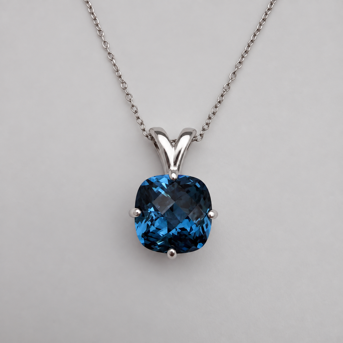 4ct London Blue Spinel Cushion Cut Pendant Necklace