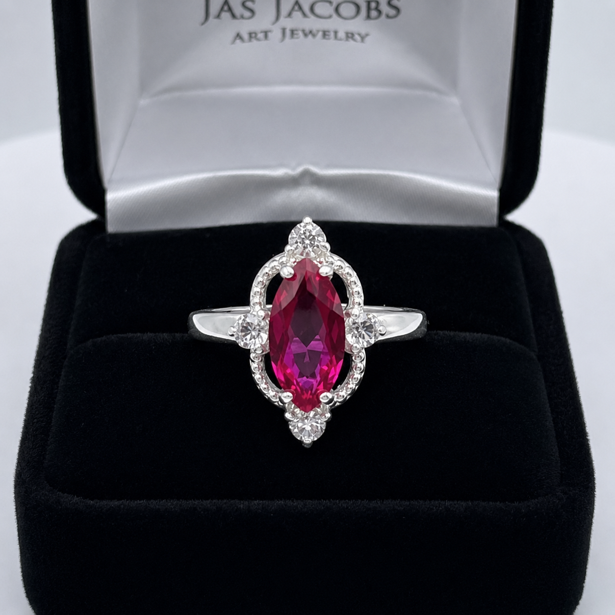 2.4ct Marquise Cut Ruby Ring with Diamond Accents | Vintage Inspired Sculptural Design
