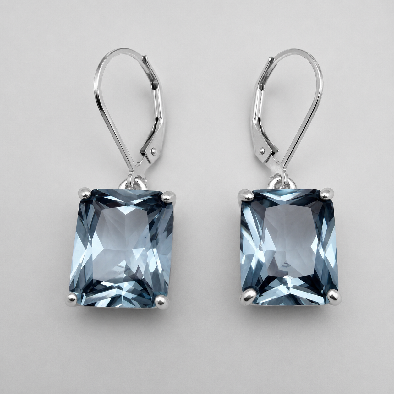 12ctw Emerald Cut Blue Spinel Earrings | Statement Dangle Earrings | Blue Gemstone Leverback Earrings