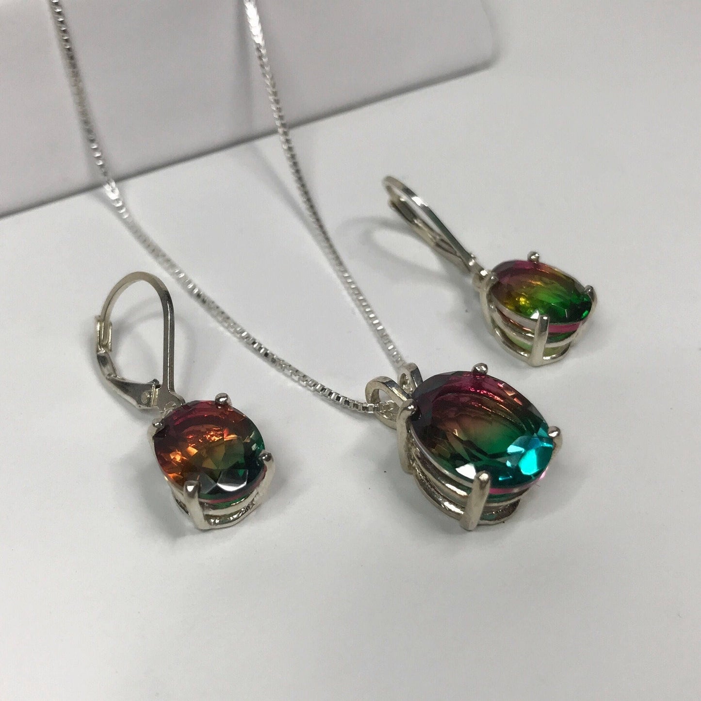 Beautiful Watermelon Tourmaline Quartz Necklace & Earrings Set