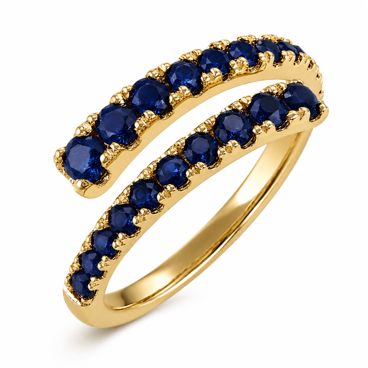 14K Yellow Gold Adjustable Open Bypass Ring | Lab Grown Diamond, Ruby, Emerald or Sapphire Spiral Ring | Made to Order