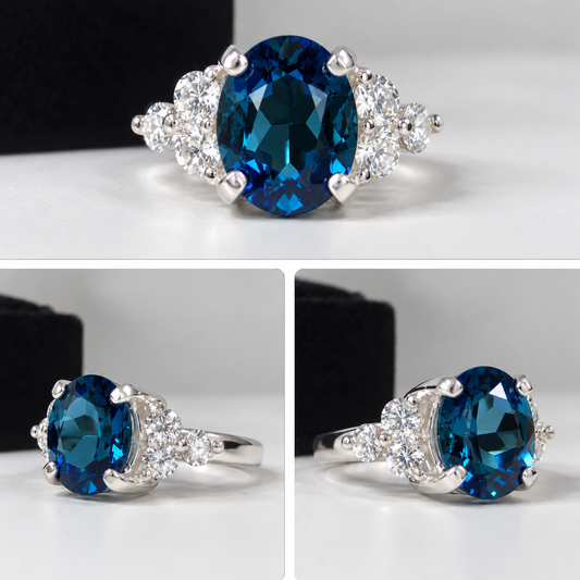 4.5ctw London Blue Topaz & White Topaz Cluster Ring – Victorian Inspired