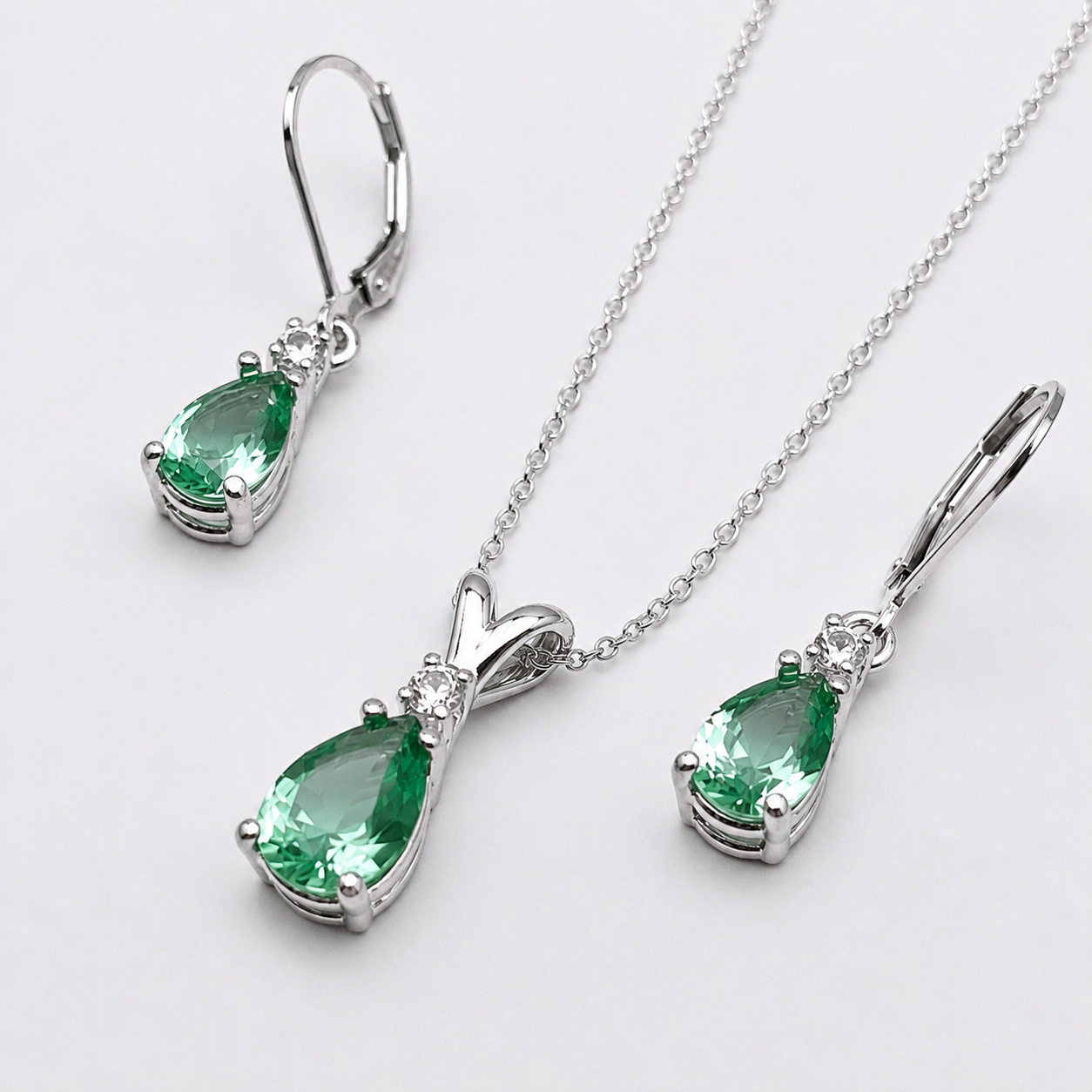 5.24 CTW Mint Green Spinel & Diamond Necklace & Leverback Earrings Set