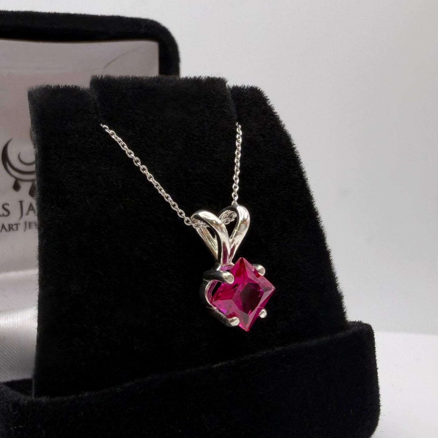 1.2 Ct Princess Cut Ruby Solitaire Pendant Necklace