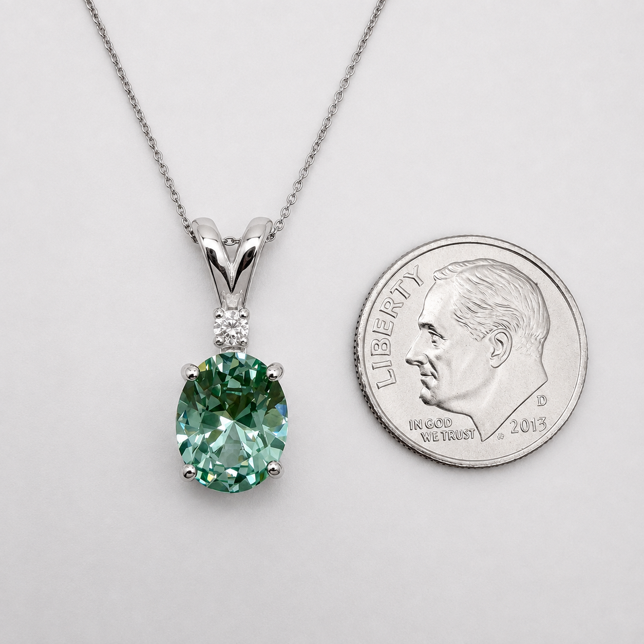 3ct Oval Mint Green Spinel & White Sapphire Pendant Necklace