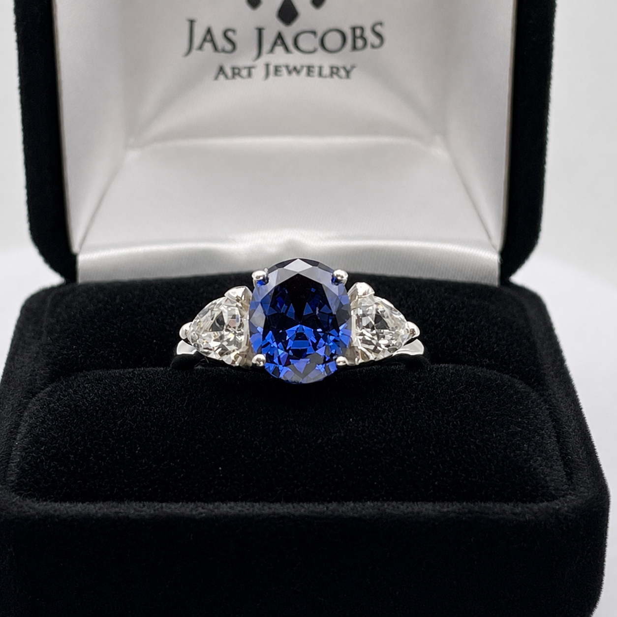 4ctw Oval Cut Tanzanite & White Sapphire Art Deco Ring