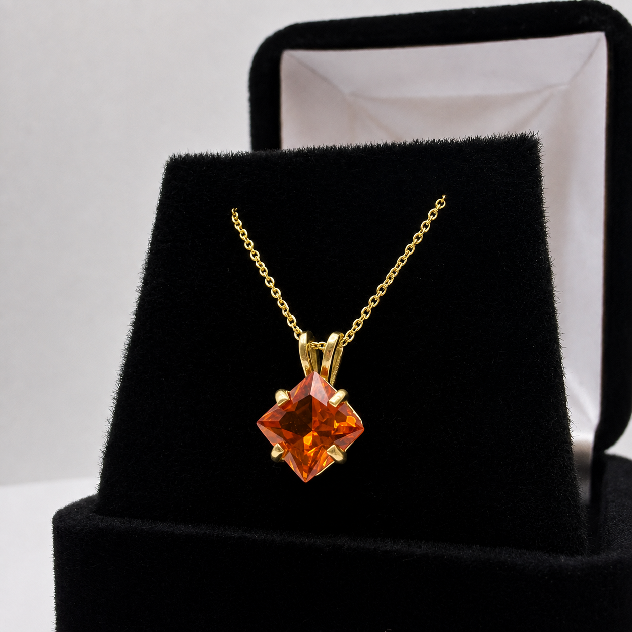 1.2ct Princess Cut Orange Padparadscha Sapphire Solitaire Pendant Necklace