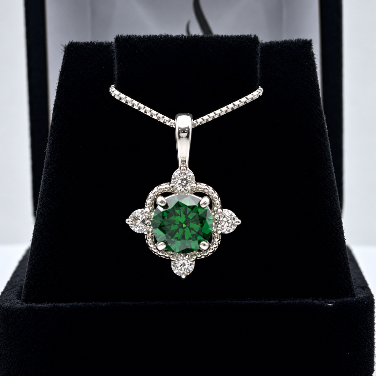 2ctw Round Emerald & White Sapphire Pendant Necklace