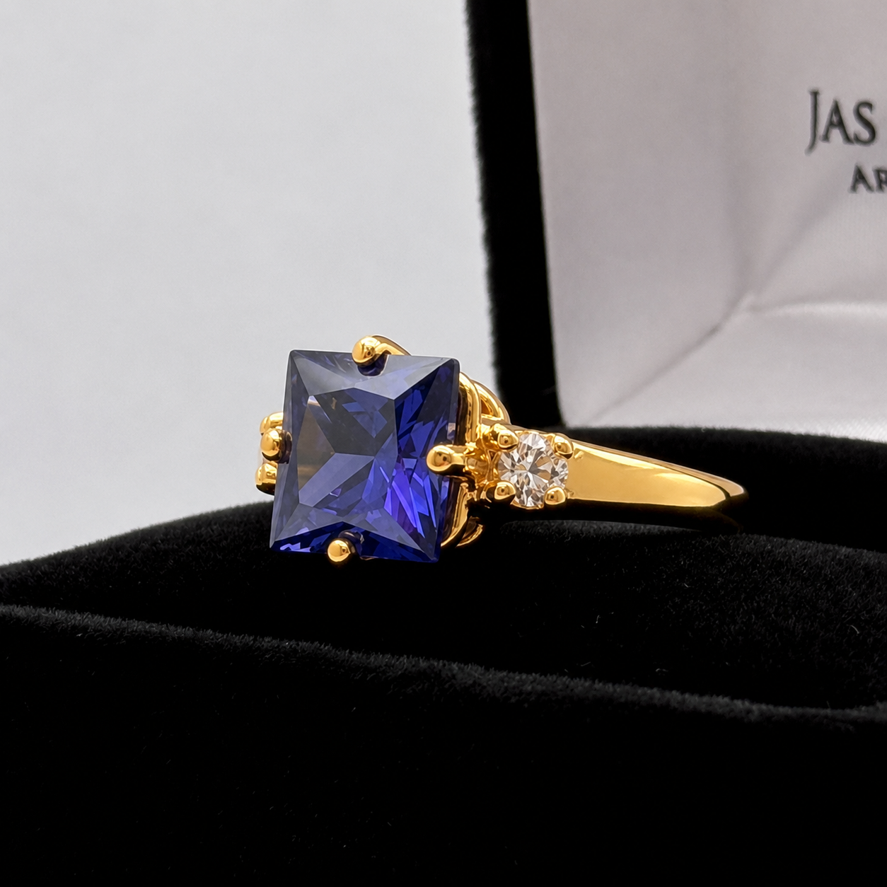 Princess Cut Simulated Tanzanite & White Sapphire Art Deco Ring