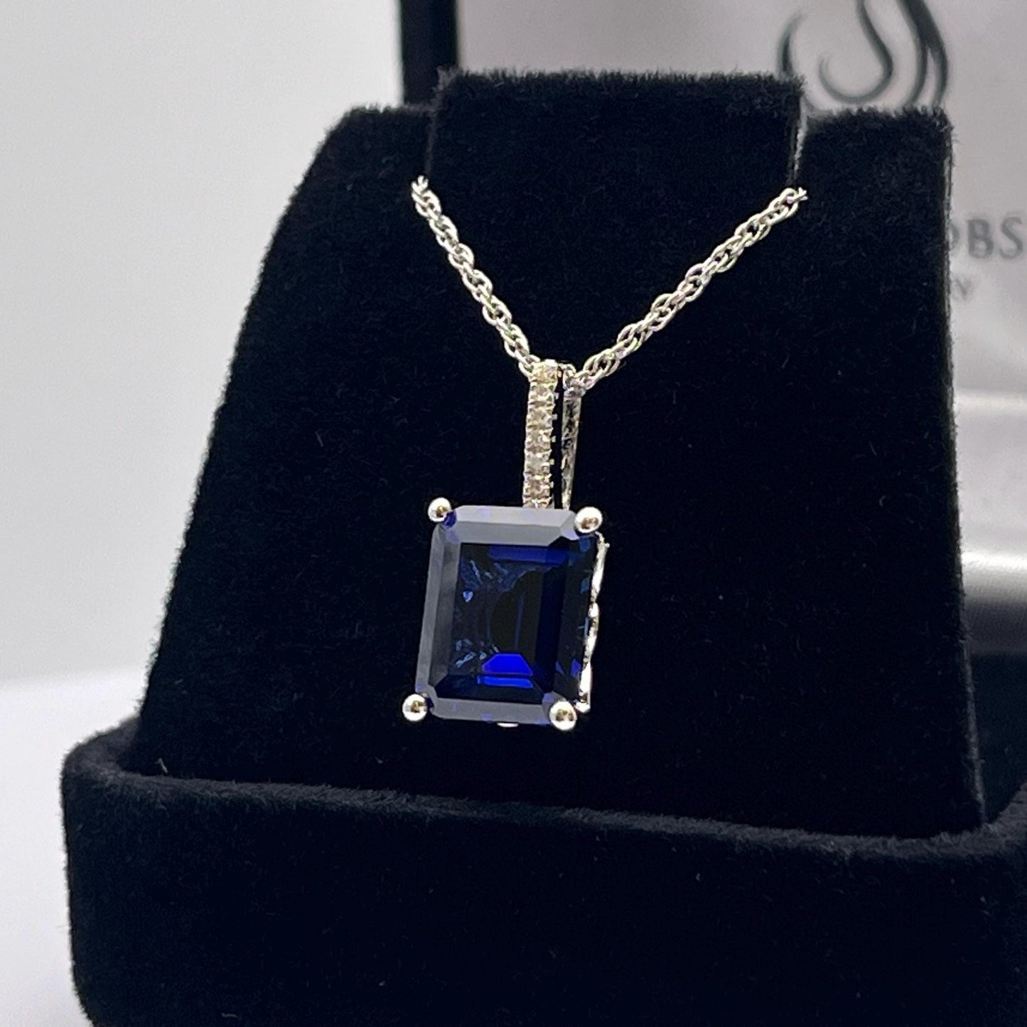 Gorgeous 4ct Emerald Cut Sapphire Pendant Necklace Sapphire & Diamond Necklace jewelry Gift Bridal Gift September Birthstone