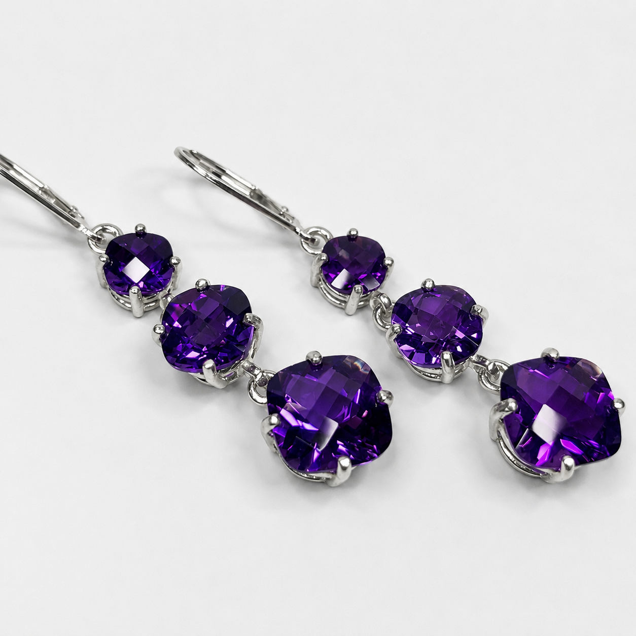 12ctw Cushion Cut Amethyst Cascade Earrings | Multi Stone Dangle Earrings