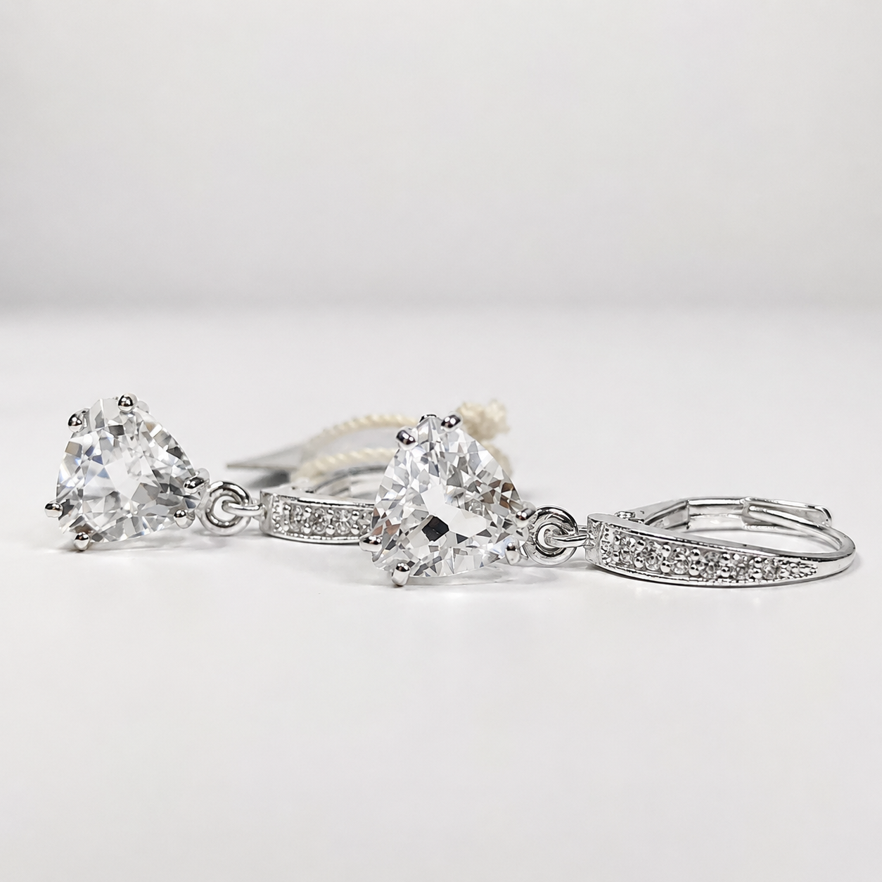 4 CTW White Topaz Trillion Drop Earrings