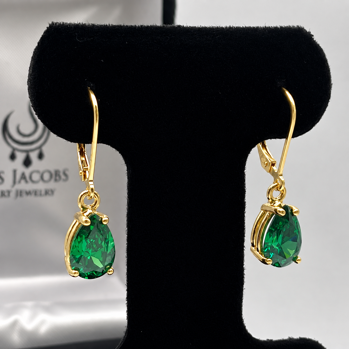 4ctw Pear Cut Emerald Drop Earrings | Solid Gold