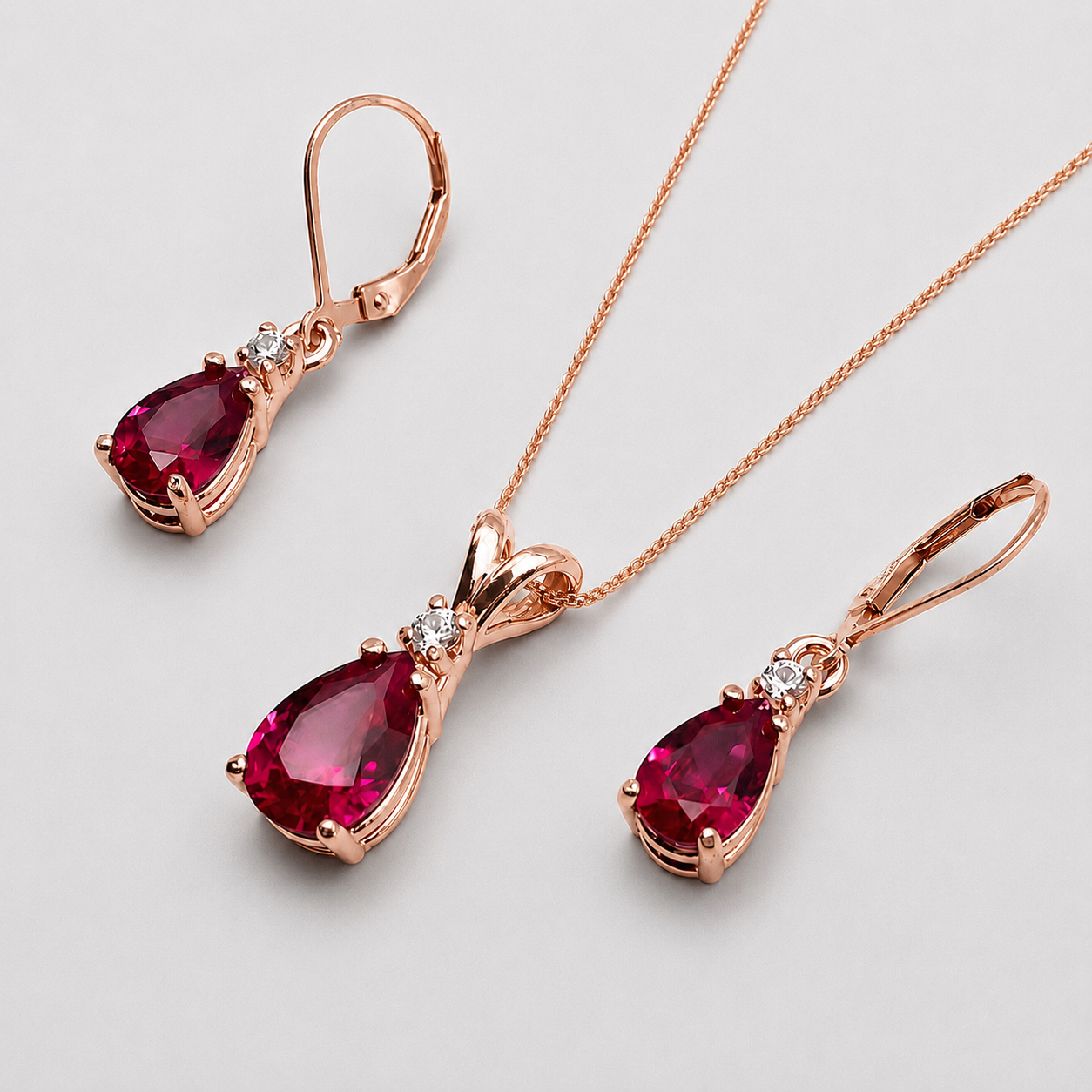 5.5ct Pear Cut Ruby & Diamond Jewelry Set