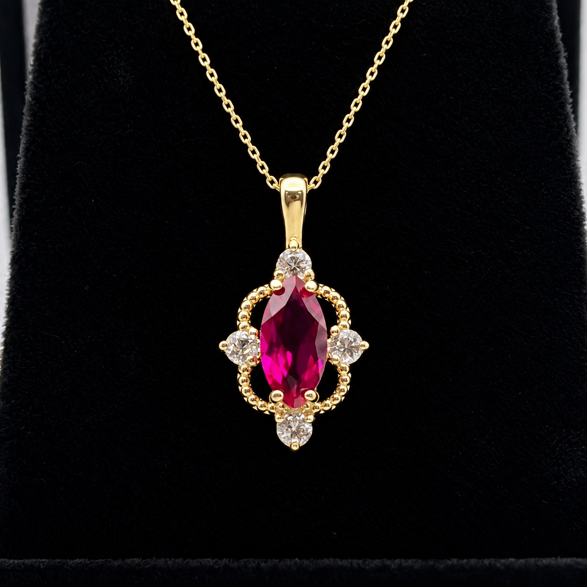 2.4ctw Marquise Ruby and Diamond Four Point Art Deco Pendant