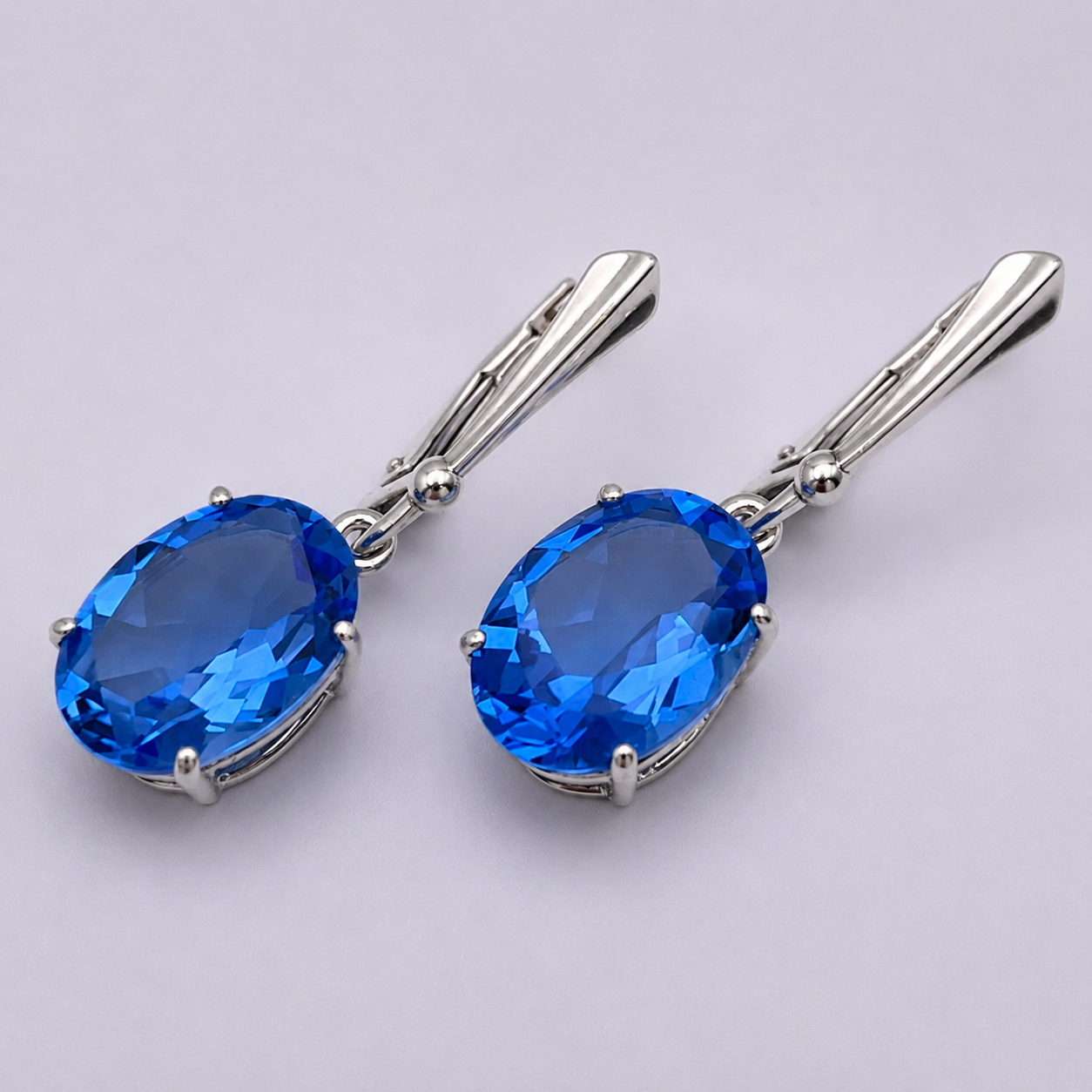 9 Carat Oval Paraiba Blue Quartz Leverback Earrings in Sterling Silver