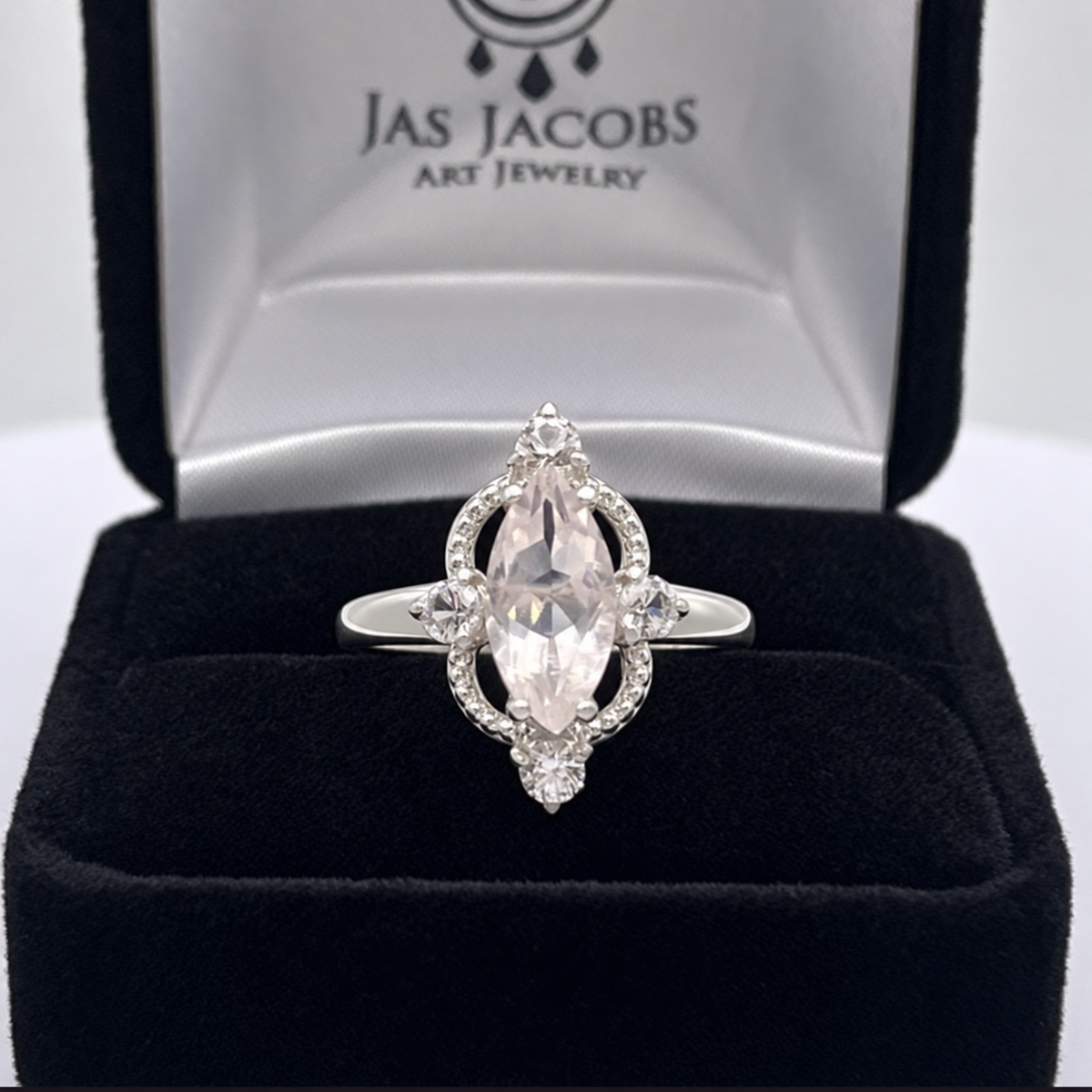 2.5ctw Marquise Rose Quartz & White Sapphire Navette Ring