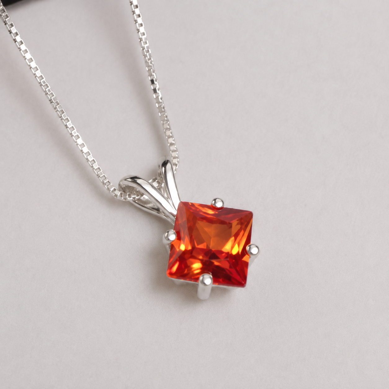1.2ct Princess Cut Orange Padparadscha Sapphire Solitaire Pendant Necklace