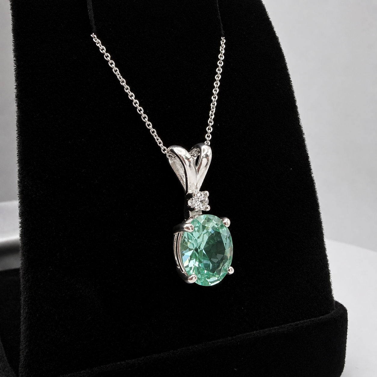 3ct Oval Mint Green Spinel & White Sapphire Pendant Necklace