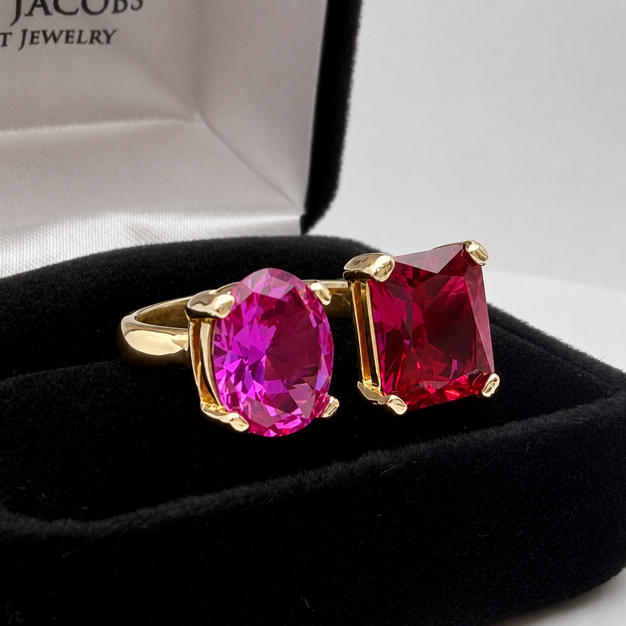 7ctw Ruby & Pink Sapphire Ring | Toi et Moi Open Design | Adjustable