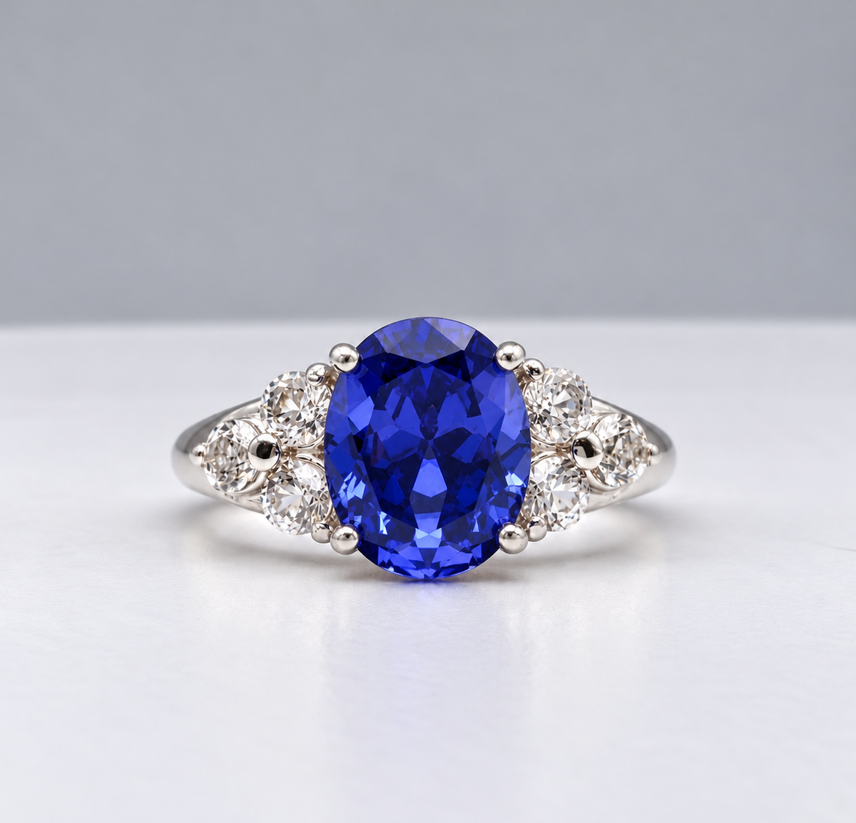 4ct Oval Tanzanite & White Sapphire Ring in Sterling Silver