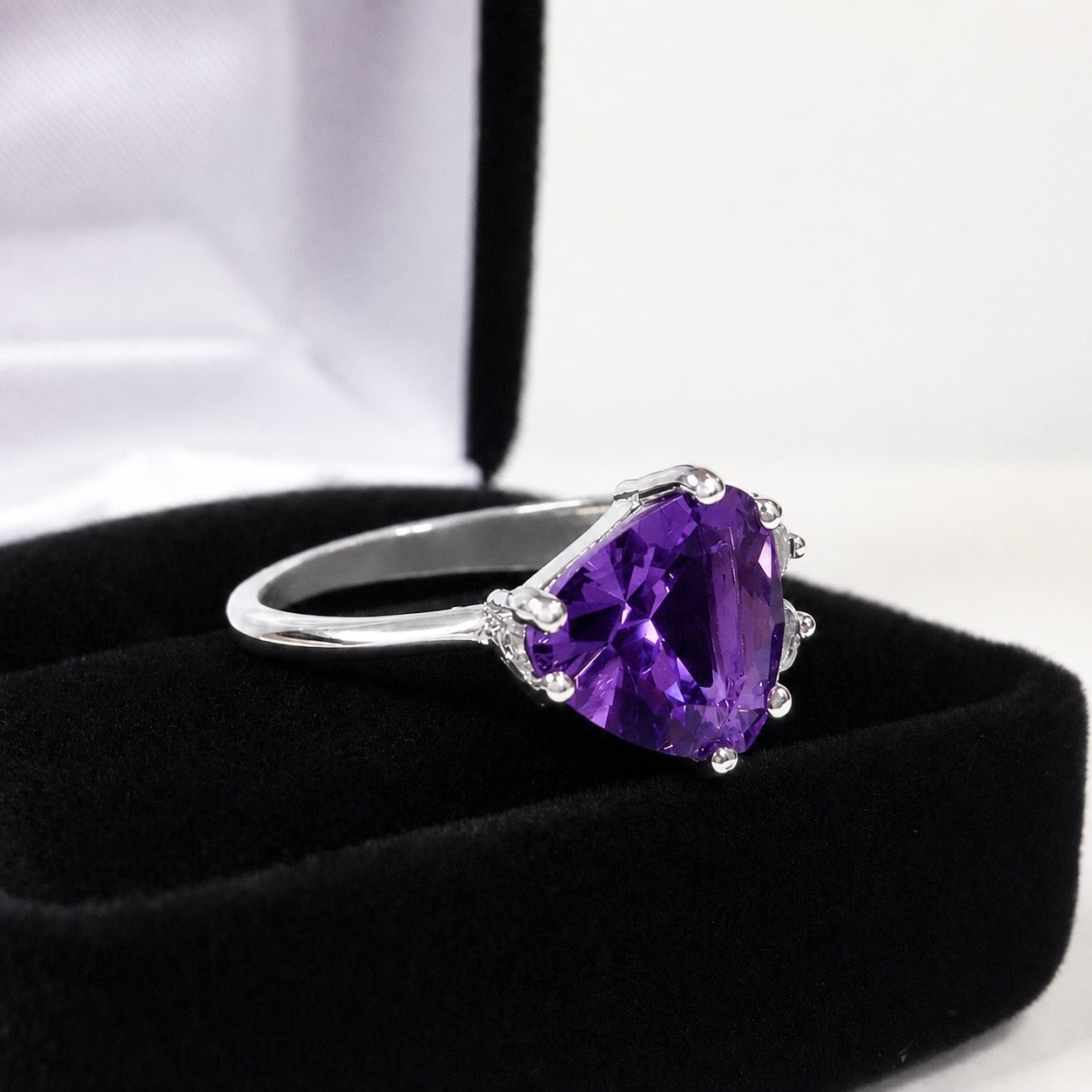 3ctw Trillion Cut Amethyst & White Sapphire Sculptural Asymmetrical Ring