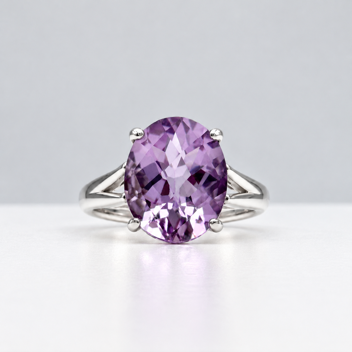 4.5ct Oval Rose de France Amethyst Ring in Sterling Silver