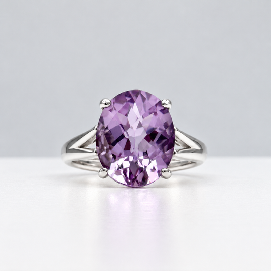 4.5ct Oval Rose de France Amethyst Ring in Sterling Silver