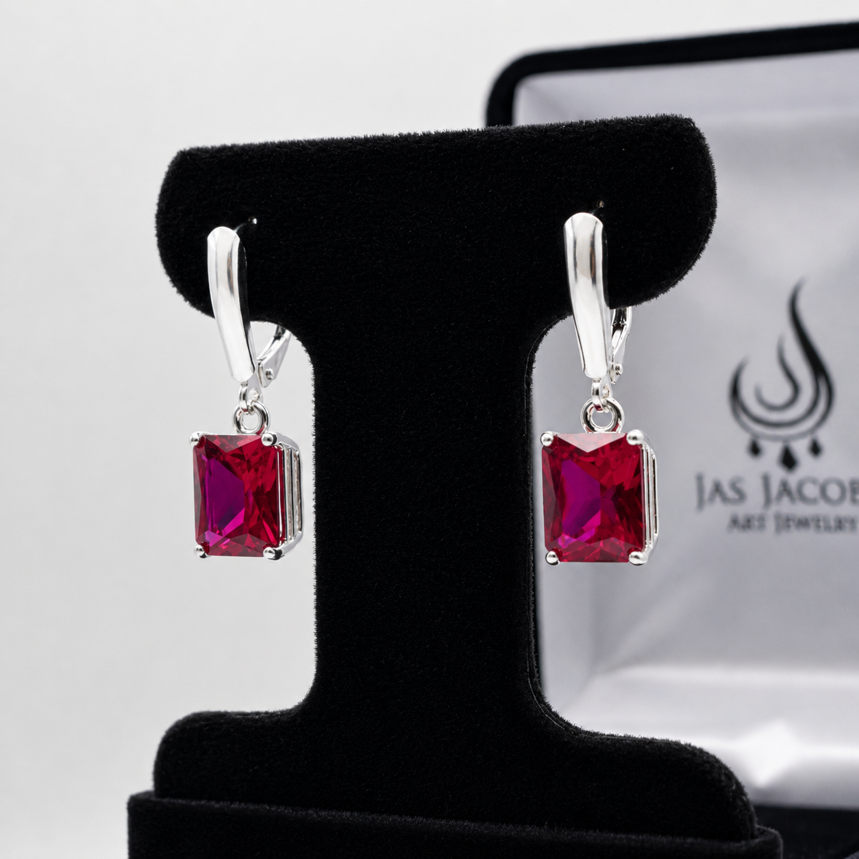 8 CTW Emerald Cut Ruby Earrings