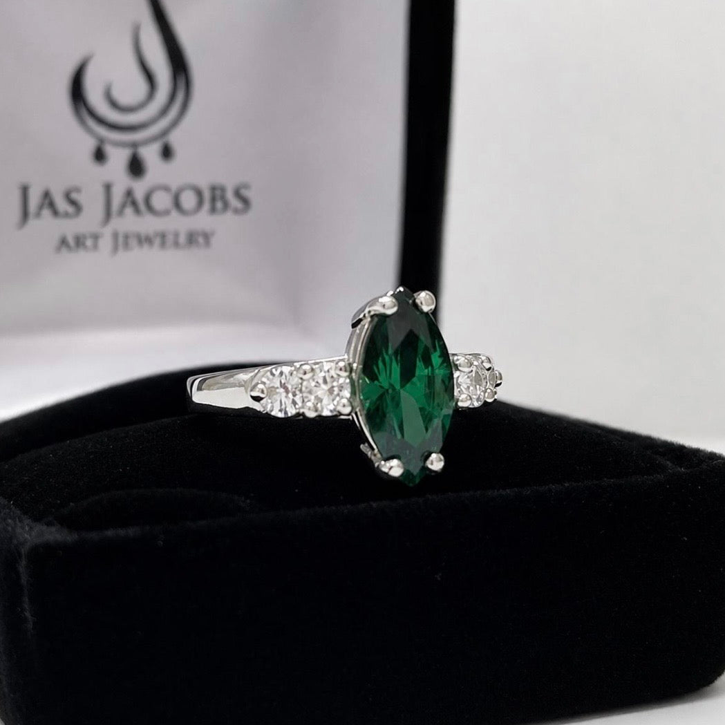 2.2ctw Marquise Emerald & White Sapphire Ring