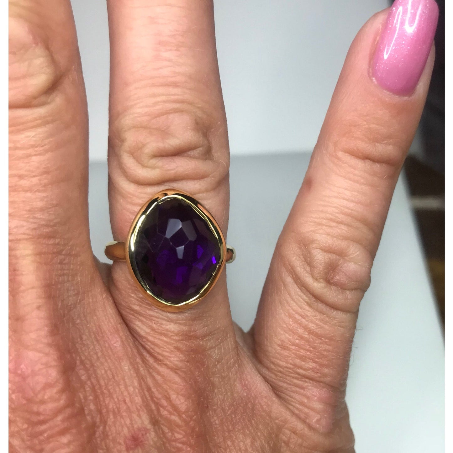 Gorgeous 5ct Genuine Amethyst Ring 18k Gold Vermeil Abstract Cut Amethyst Ring