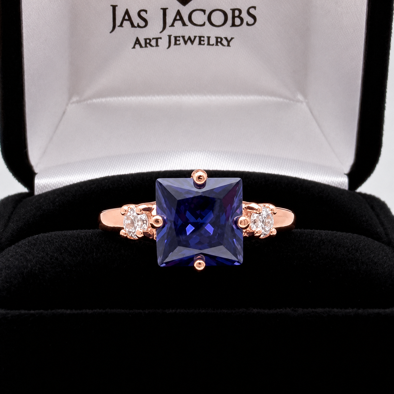 Princess Cut Simulated Tanzanite & White Sapphire Art Deco Ring