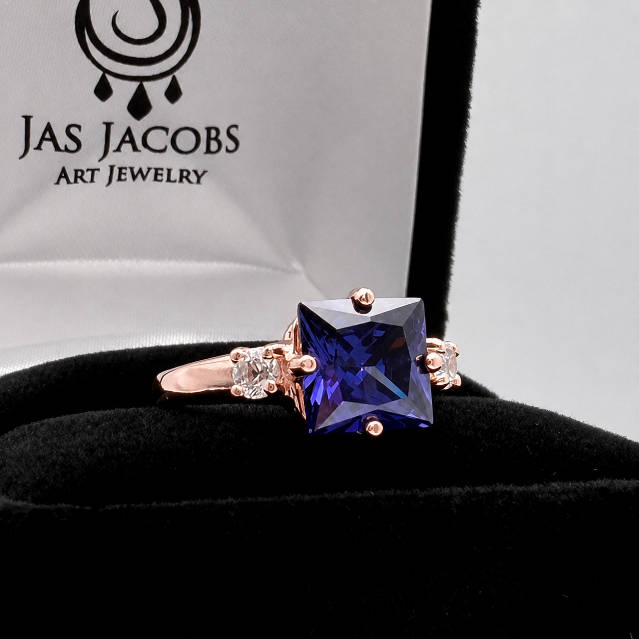 Princess Cut Simulated Tanzanite & White Sapphire Art Deco Ring