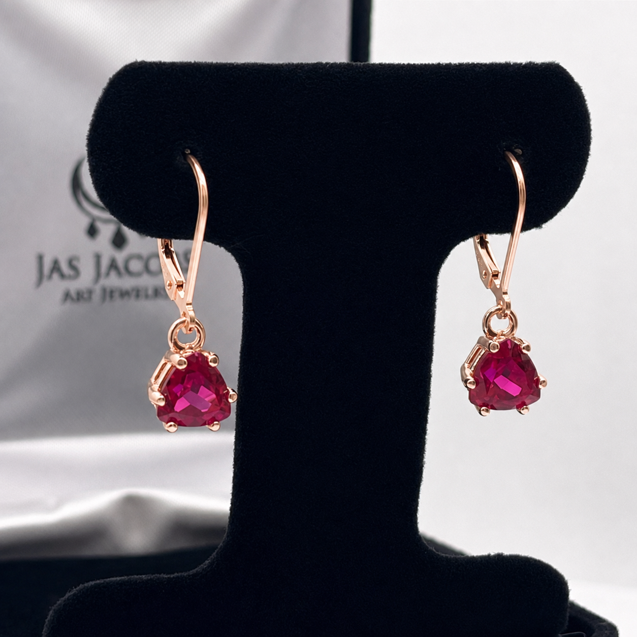 3.3ctw Trillion Cut Ruby Dangle Earrings