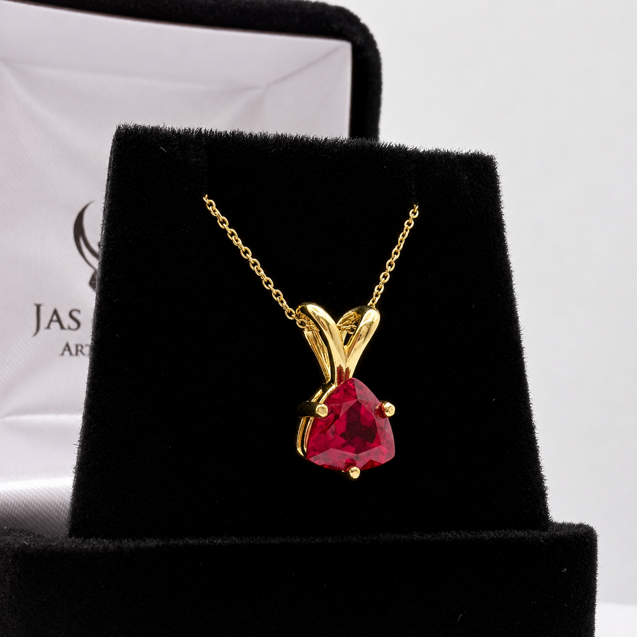 1.5ct Trillion Cut Ruby Solitaire Pendant Necklace