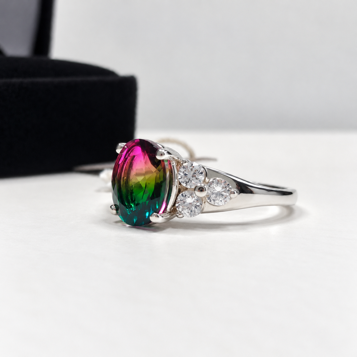 4ctw Watermelon Tourmaline Quartz & White Sapphire Statement Ring