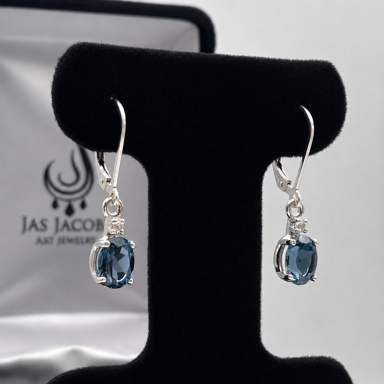 3.2ctw Oval Cut London Blue Topaz & White Sapphire Drop Earrings