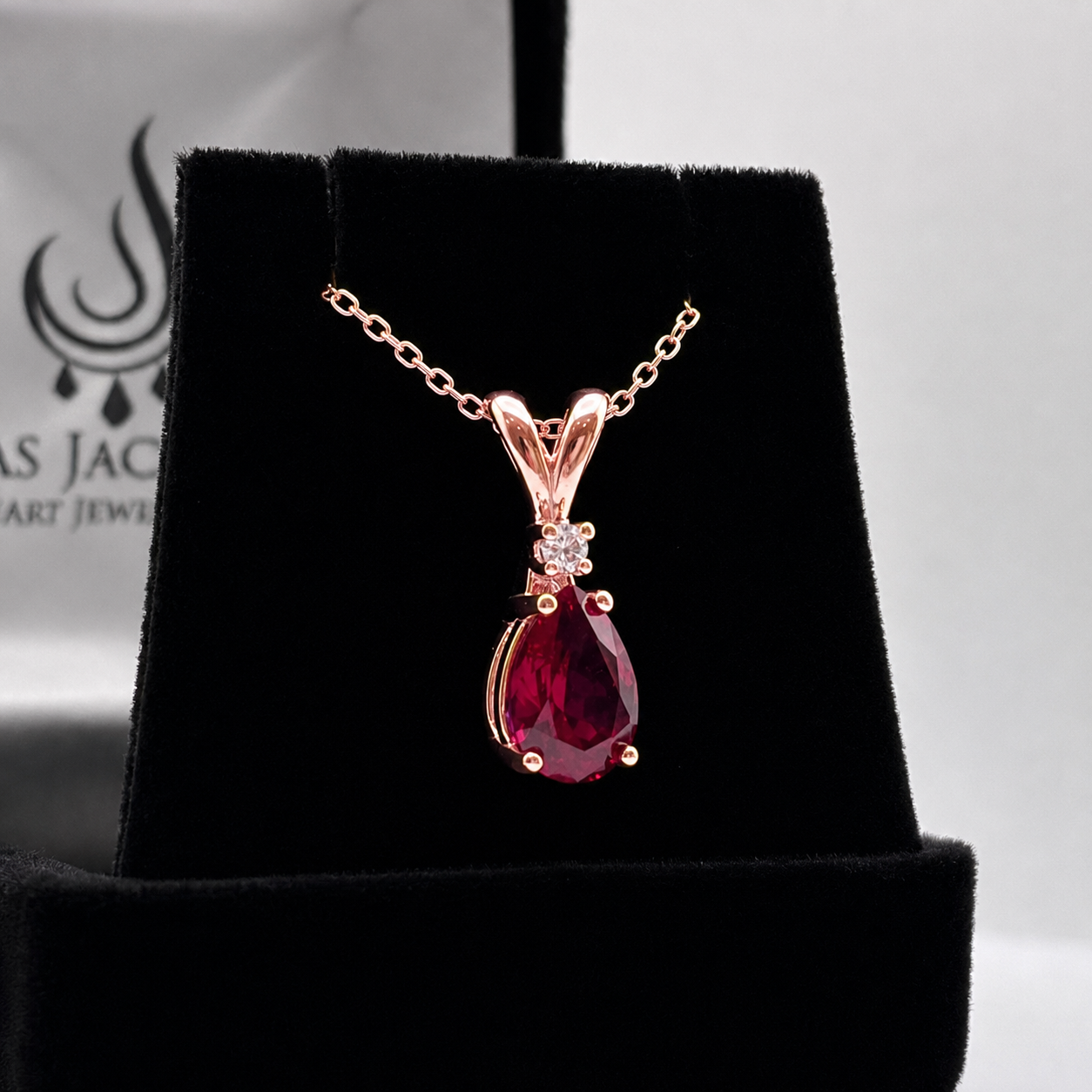 2.2CT Pear Cut Ruby Pendant Necklace | Diamond Accent