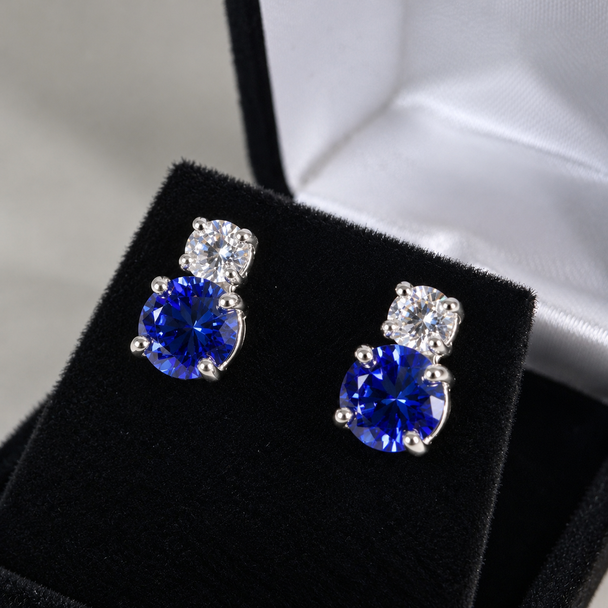5ctw Round Blue Sapphire & White Sapphire Earrings