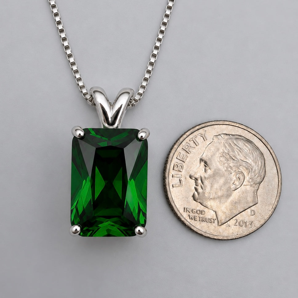 7ct Emerald Cut Simulated Emerald Pendant Necklace