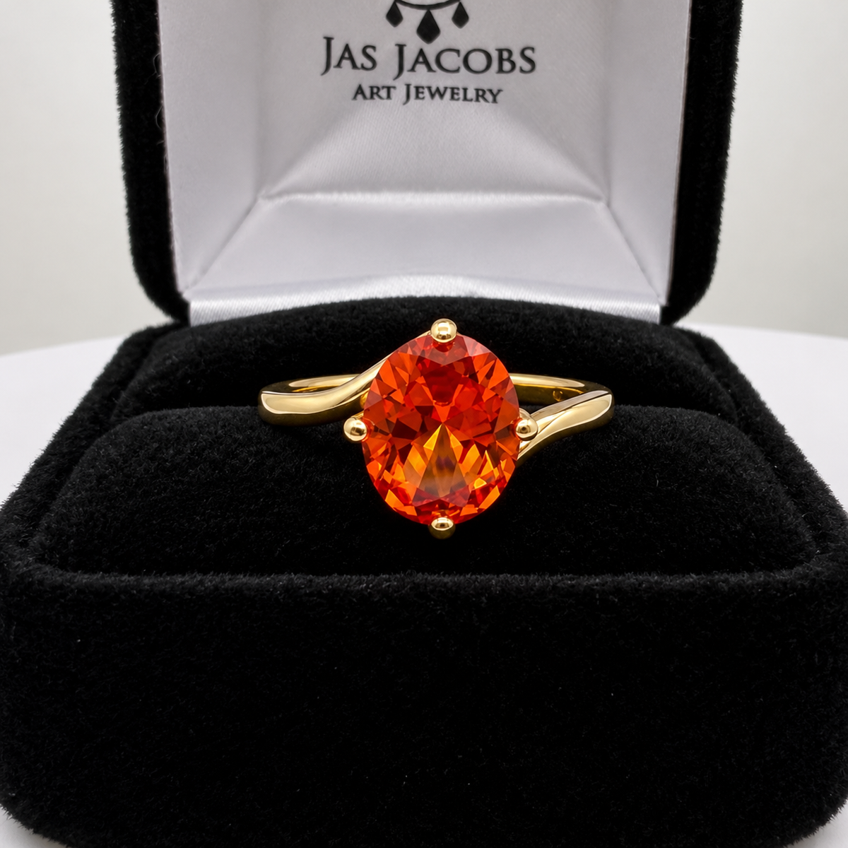 3ct Oval Padparadscha Sapphire Ring with Sculpted Bypass Band
